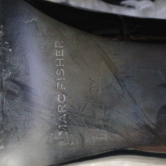 Marc Fisher Glossy Black Grannycore Chunky Heel Loafers with Chain Accent - Picture 9 of 16